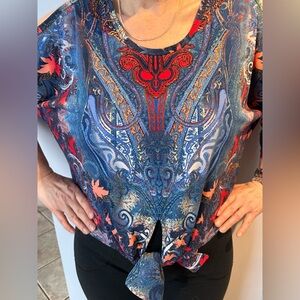 Peter Nygard Blue and Red Patterned Blouse